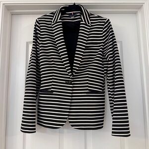 Tommy Hilfiger Womens Black White Striped Blazer Long Sleeve Jacket Sz 8 Office